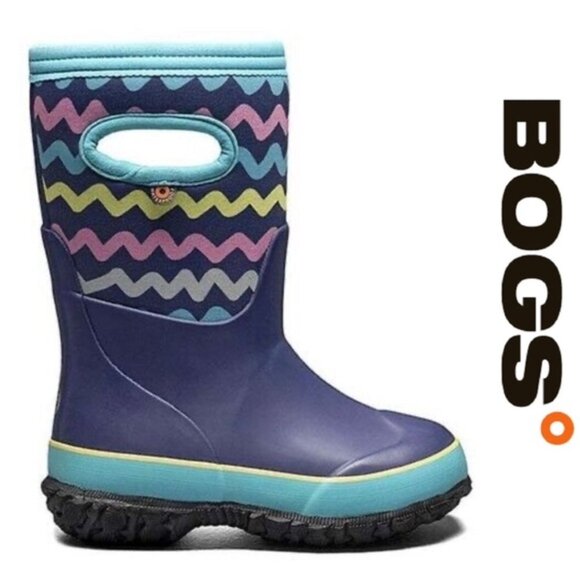Bogs | K Grasp Stripes Blue and Rainbow Chevron Rain Boots | Size 12 - Picture 1 of 12